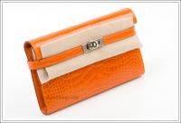 Hermes Kelly Long Wallet in orange, matte alligator