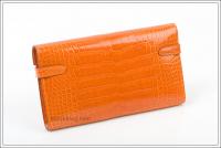 Hermes Kelly Long Wallet in orange, matte alligator