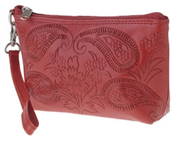 Leaders in Leather Red Tooled cosmetic Bag