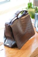 LT Wright Mailbag in espresso crocodile and luxe grain - $9,900