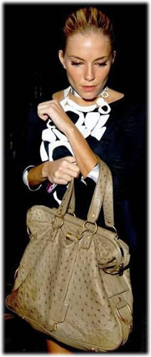 Sienna Miller YSL Ostrich Rive Gauche Bag