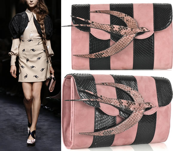 Miu Miu Bird Suede and Python Clutch - PurseBlog