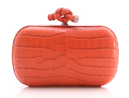 BOTTEGA VENETA MATTE RED NILOTICUS CROCODILE KNOT CLUTCH BAG