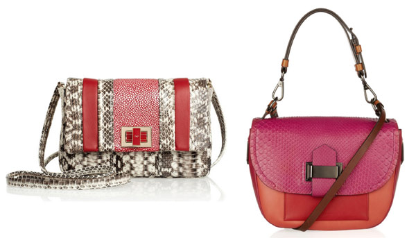 Colorblocking snakeskin bags