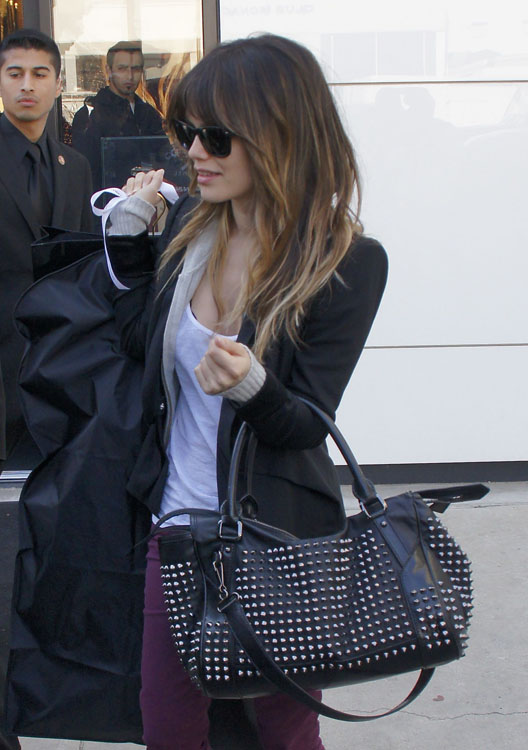 Rachel Bilson wearing Chanel Medallion Black Caviar Tote