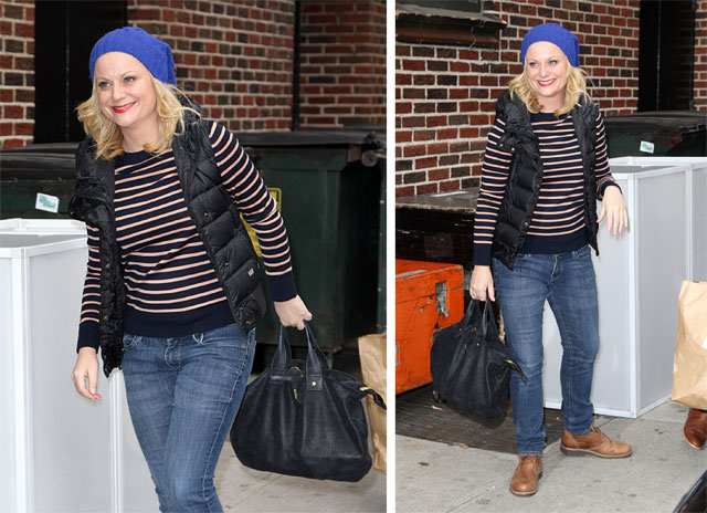 Amy Poehler looks casual and comfortable with Clare Vivier - PurseBlog