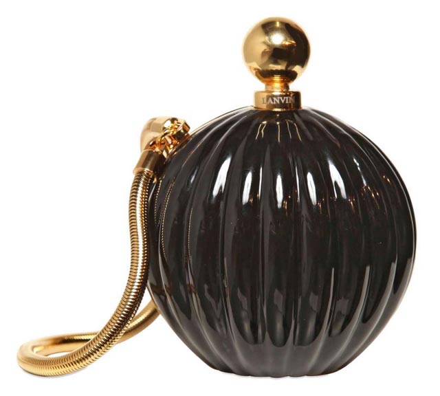 A RUNWAY CLEAR LUCITE N°5 PERFUME BOTTLE CLUTCH WITH GOLD HARDWARE