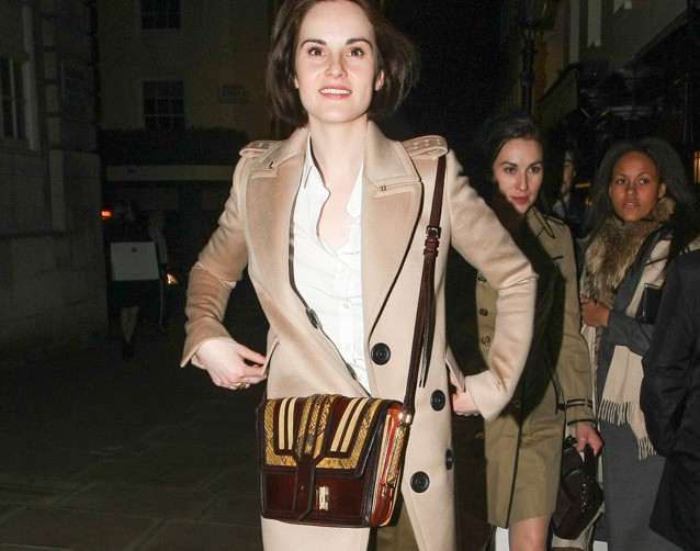 Michelle Dockery carries Burberry in 