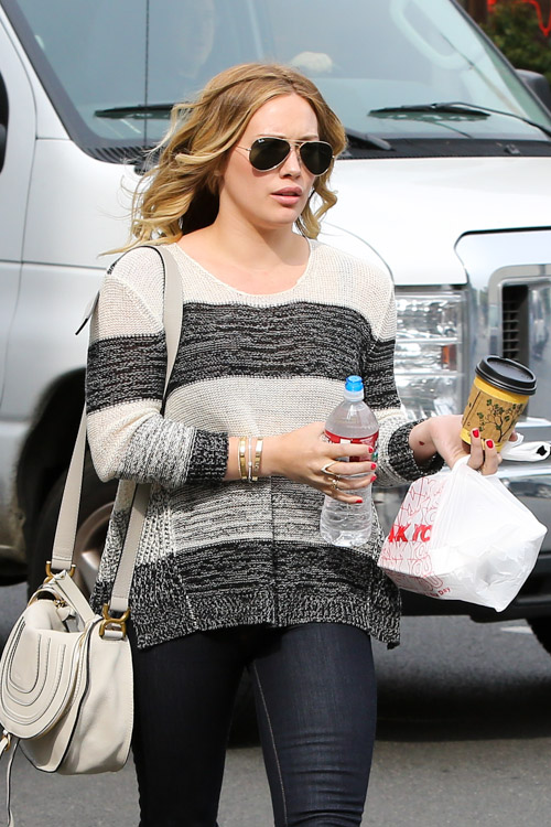 Style a Bottega Veneta crossbody bag like Hilary Duff