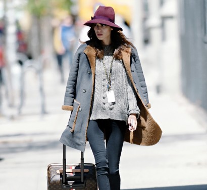 Alexa Chung wheels a Louis Vuitton Mon Monogram Pegase Suitcase around Manhattan (5)