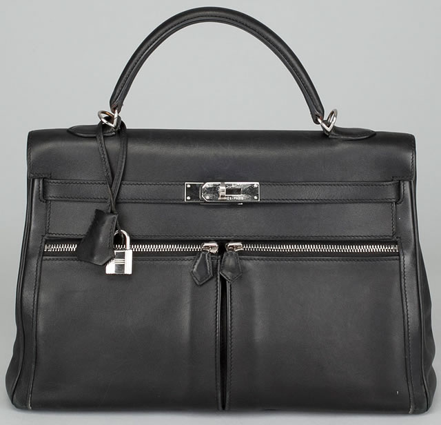 Hermes Black Leather Kelly Lakis 35cm