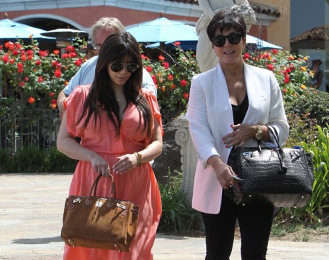 Kim Kardashian carries an Hermes Grizzly Suede Birkin and Kris Jenner carries an Hermes Crocodile Birkin (1)