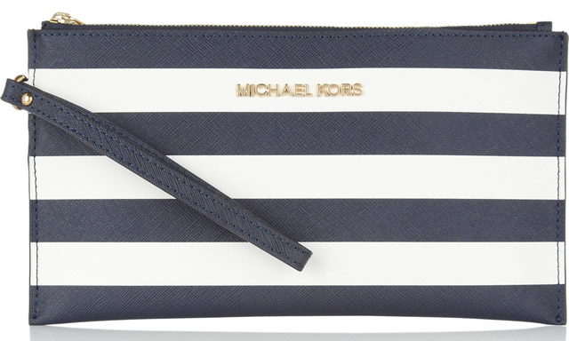 blue and white striped michael kors purse