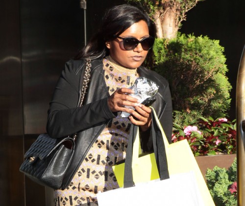 Mindy Kaling carries a black Chanel Classic Flap Bag in New York City (5)