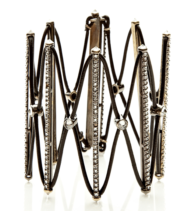 VBH Black Leather and Diamond Cuff Bracelet