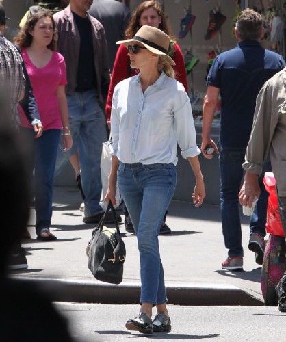 Diane Kruger carries a Balmain x Aurelie Bidermann Pierre Bag in NYC (2)