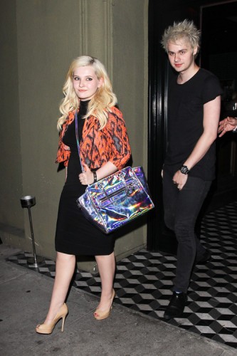 Abigail Breslin carries a Milly Holographic Demi Tote to dinner in LA (2)