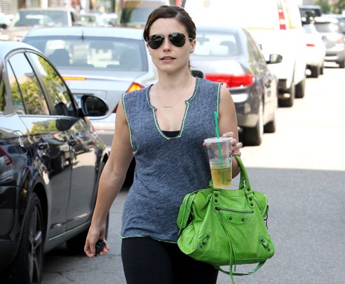Sophia Bush carries a green Balenciaga City Bag in LA (5)