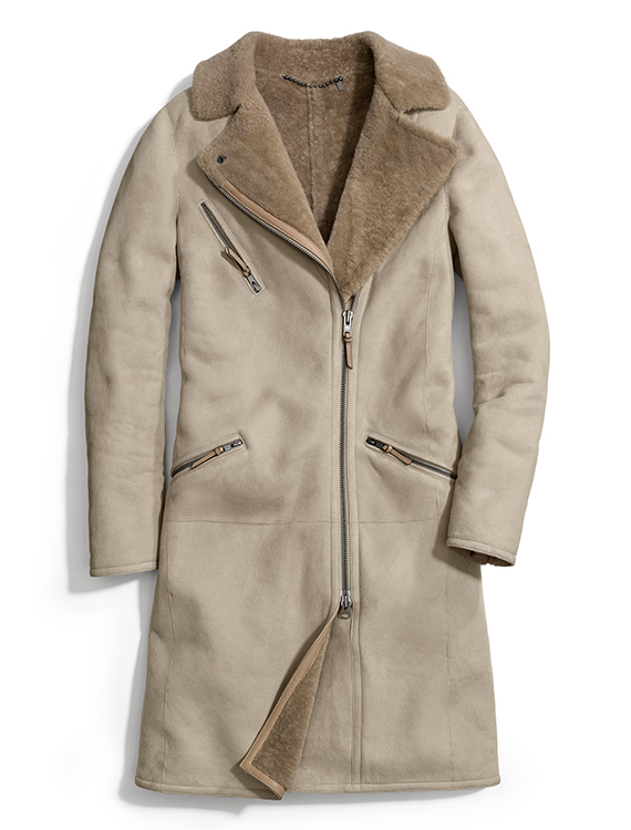 Coach Long Shearling Moto Coat