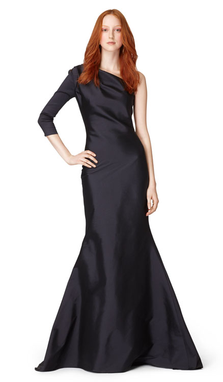 Oscar de la Renta One Shoulder Slim Fishtail Gown