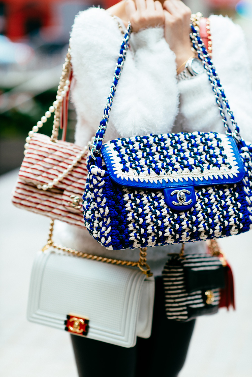 Chanel Accordian Bag in Cord/Lambskin/Metal