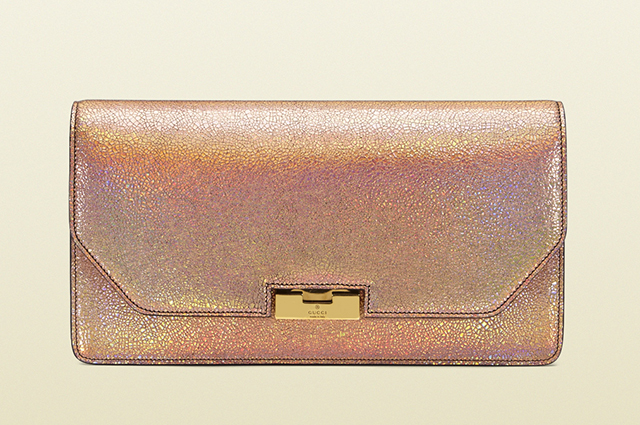 Gucci 58 Cracked Metallic Leather Clutch