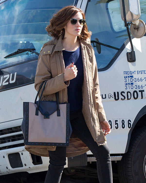 Mandy Moore Wore Shearling Birkenstocks on Set