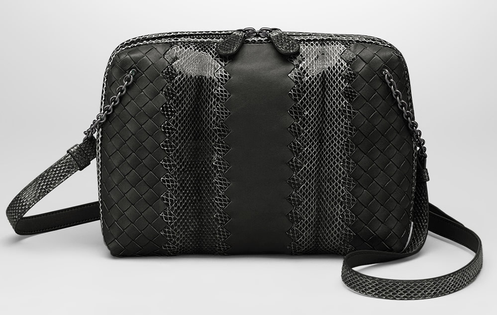Bottega Veneta Nero Intrecciato Nappa Small Shoulder Bag in Black