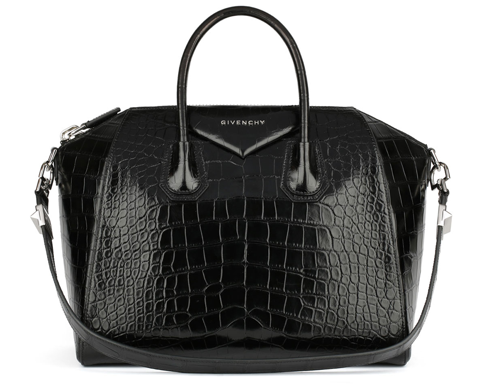 Givenchy Antigona Medium Croc Embossed Leather Satchel in Black