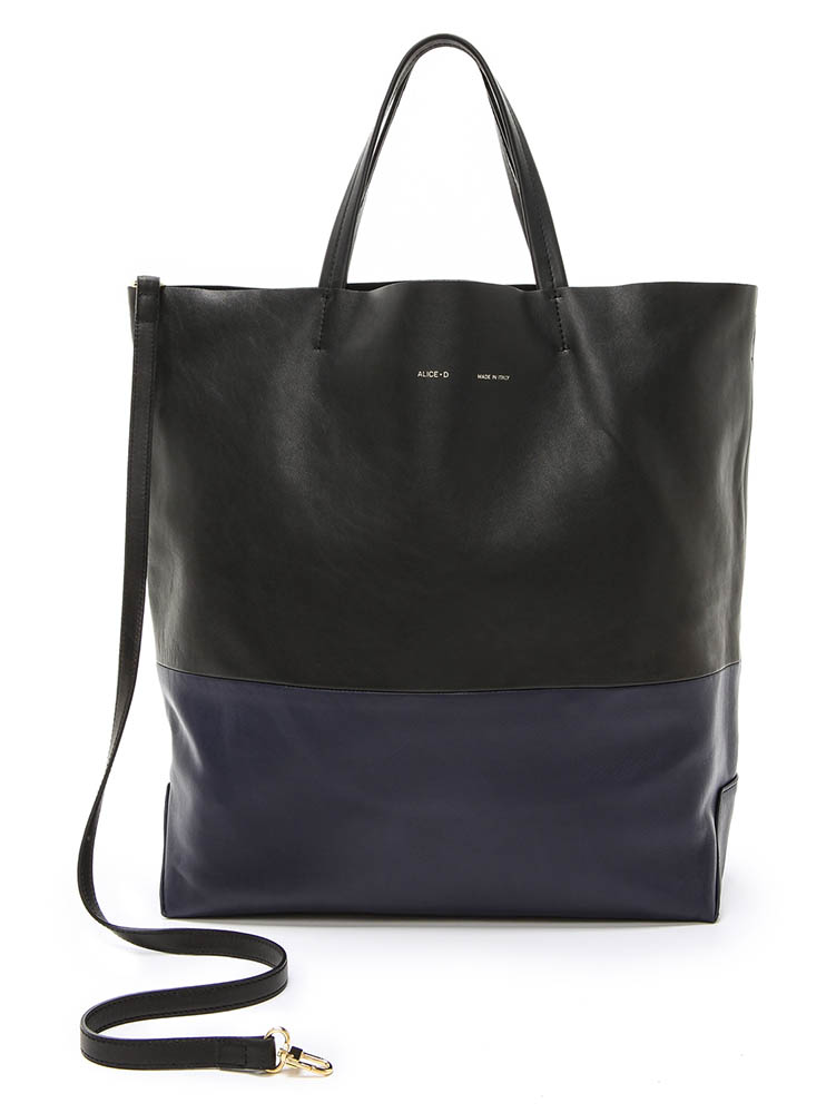 Alice.D Navy Black Leather Tote