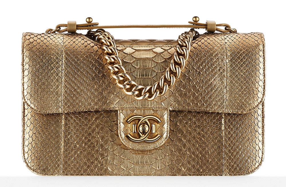 chanel gold python bag