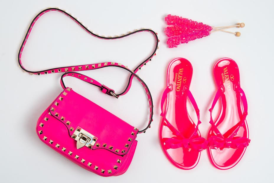 bright pink bag and shoes