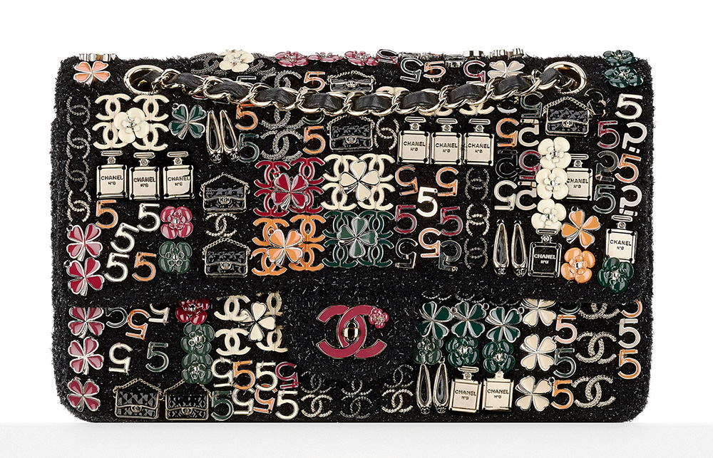 Chanel Charm-Embroidered Tweed Classic Flap Bag
