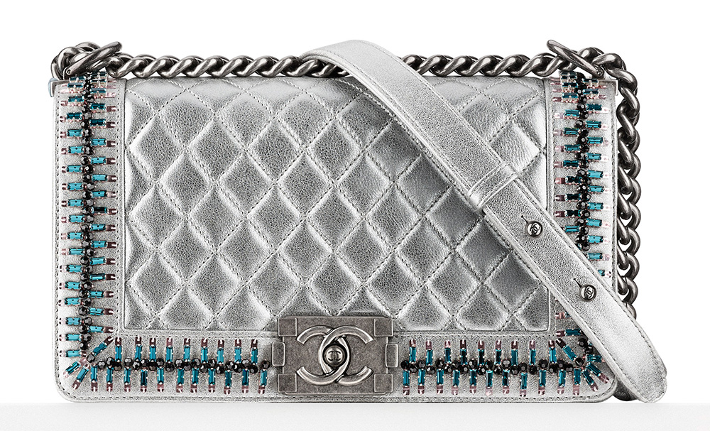 Chanel Embellished Boy Bag Silver 10800