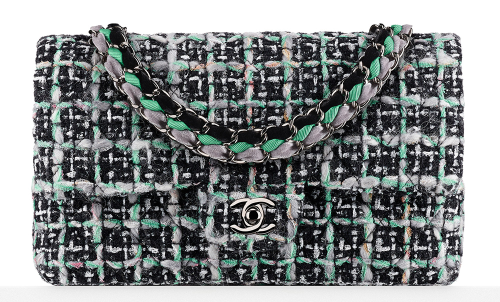 Chanel Tweed Flap Bag Green 3900