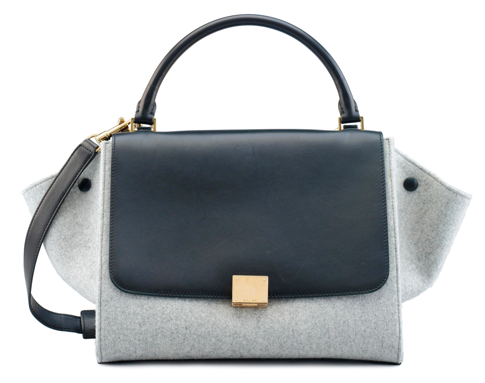Celine-Trapeze-Bag-Black-Leather-and-Suede-Grey-Wool