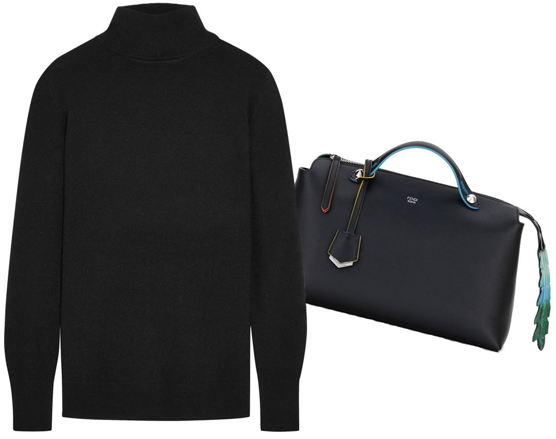 Fendi Grande By the Way Croc-Tail Bag $2,800 via Nordstrom, Equipment Oscar Cashmere Turtleneck Sweater $320 via Net-A-Porter
