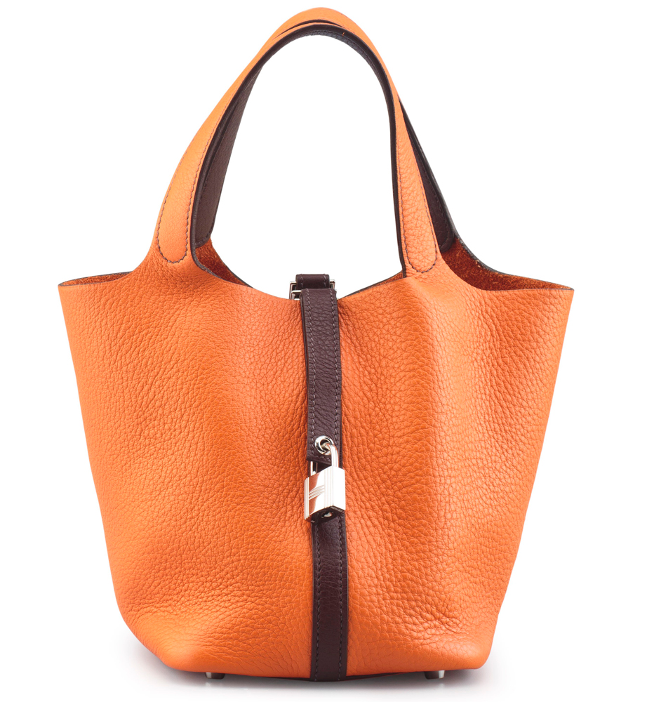 Hermes-Picotin-Lock-PM-Bag-Orange-H-and-Havane-Clemence-Leather