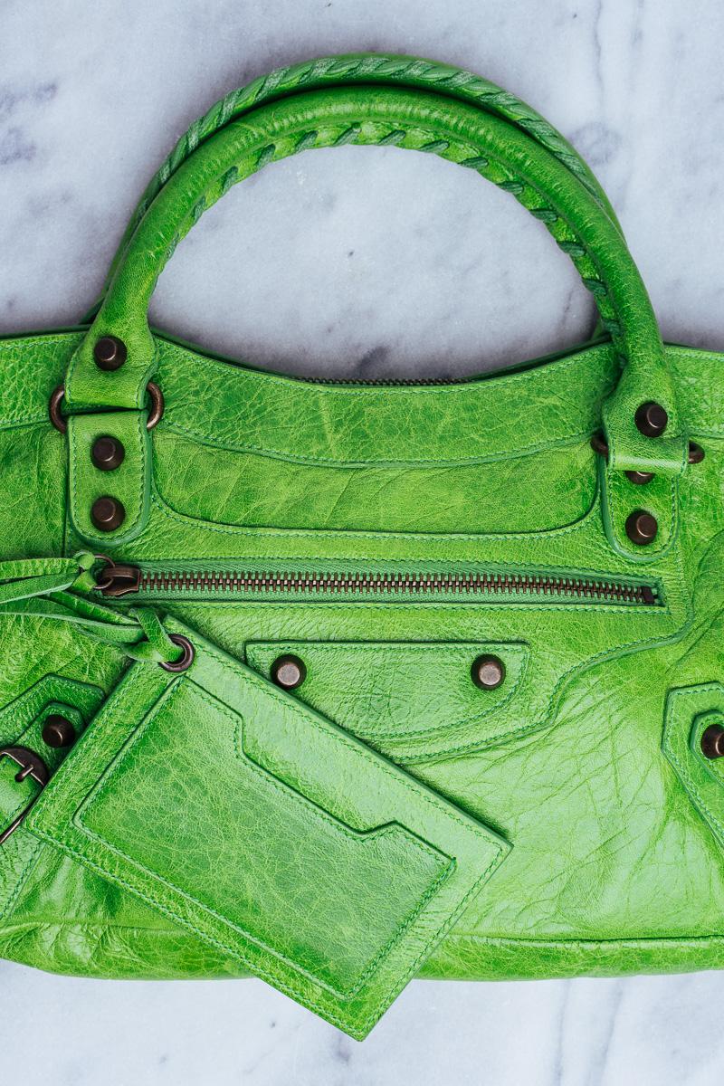 green balenciaga purse