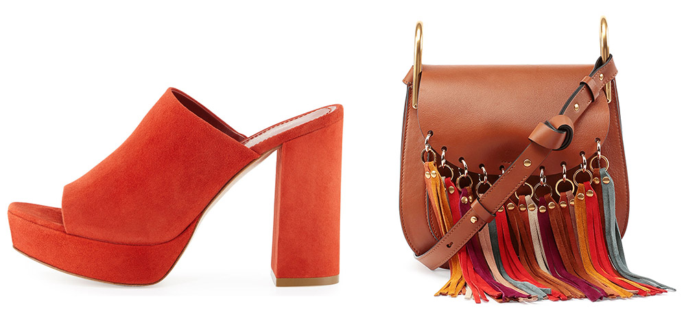 Mansur Gavriel Suede Platform Mule Sandal $625 via Bergdorf Goodman Chloé Hudson Fringe-Trim Leather Shoulder Bag $2,390 via Neiman Marcus
