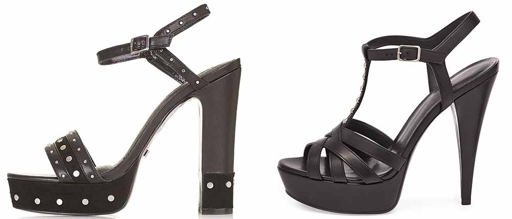 TopShop Lucky Stud Platform Sandal $105 via TopShop Saint Laurent Jodie Studded Leather T-Strap Sandal $995 via Bergdorf Goodman