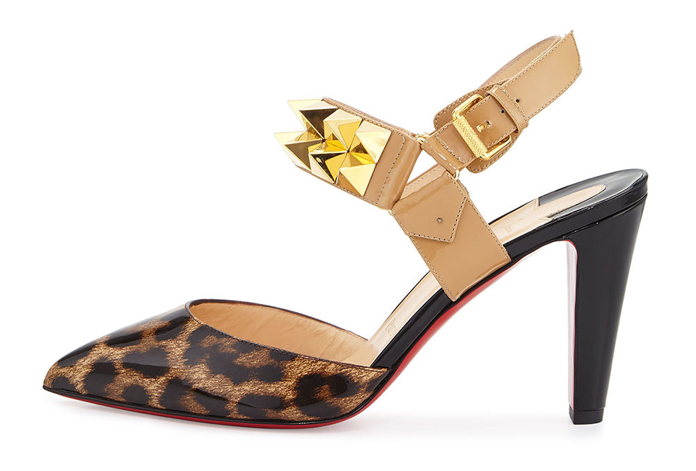 Christian Louboutin Goldostrap Spike T-Strap Red Sole Pump, Black