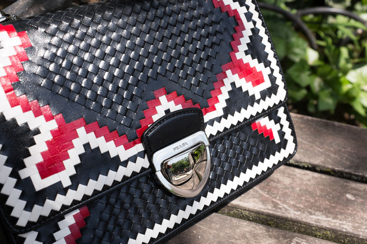 Prada Woven Madras-Pattern Shoulder Bag