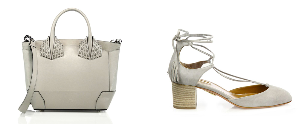 Bag: Christian Louboutin Eloise Large Studded Leather Tote $2,190 via Saks Shoes: Aquazzura Boheme Suede Lace-Up Block-Heel Pumps $725 via Saks