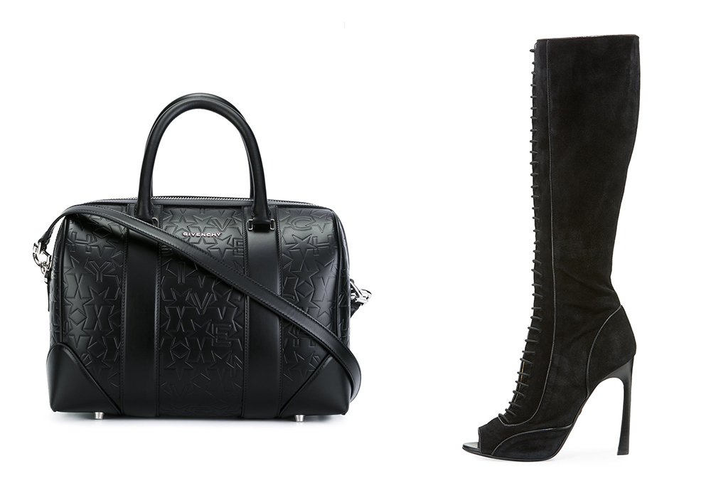 Bag: Givenchy Medium Lucrezia Tote $2,490 via farfetch.com Shoes: Giambattista Valli Suede Lace-Up Peep-Toe Tall Boot $1,365 via Bergdorf Goodman