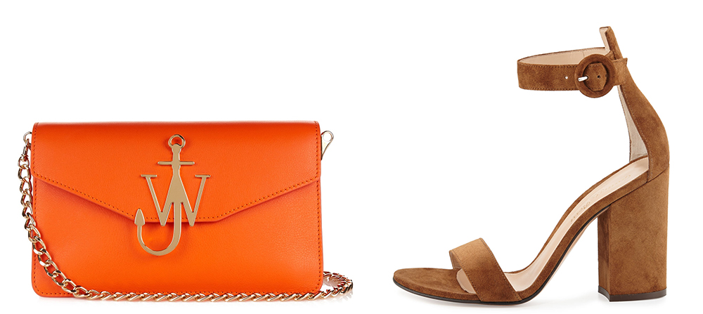 Bag: J.W. Anderson Monogram Leather Shoulder Bag $982 via MATCHESFASHION.COM Shoes: Gianvito Rossi Portofino Suede Ankle-Strap Sandal $745 via Gianvito Rossi