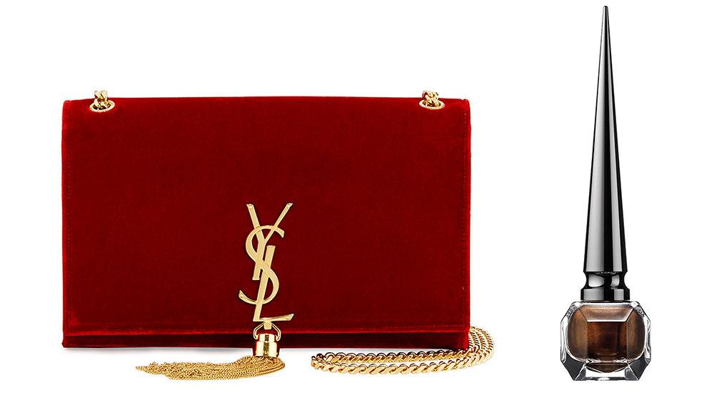 Saint Laurent Kate Monogram Medium Velvet Tassel Satchel Bag: $1,990 via Bergdorf Goodman Christian Louboutin Farida The Noirs Nail Color: $50 via Sephora