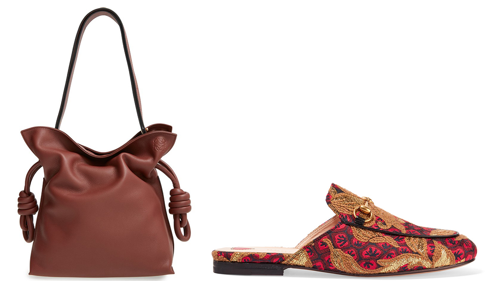 Loewe Small Flamenco Knot Calfskin Leather Bag $1,950 via Nordstrom Gucci Princetown Horsebit-Detailed Jacquard Slippers $695 via Net-a-Porter