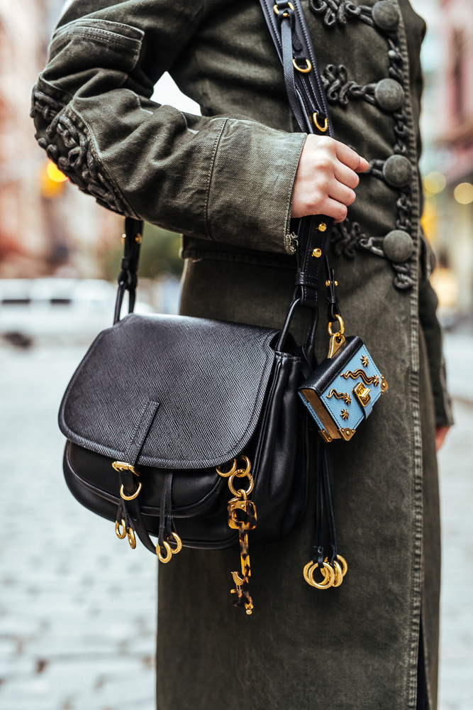 Mini Leather Crossbody Bag in Black - Prada