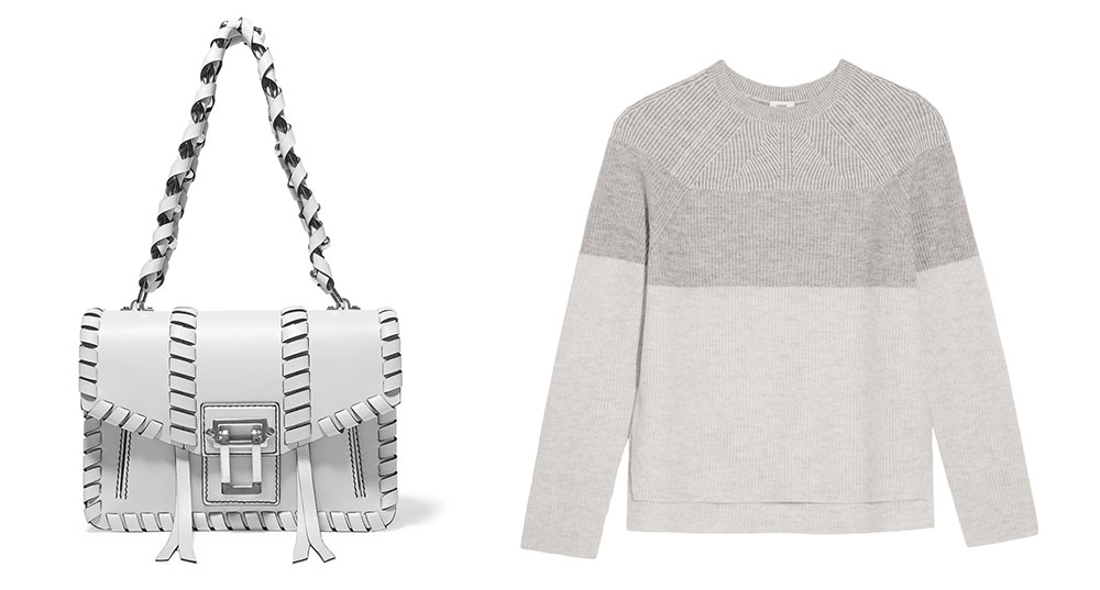 Proenza Schouler Hava Whipstitched Shoulder Bag $2,250 via Net-a-Porter Vince Color-Block Wool and Cashmere-Blend Sweater $275 via Net-a-Porter
